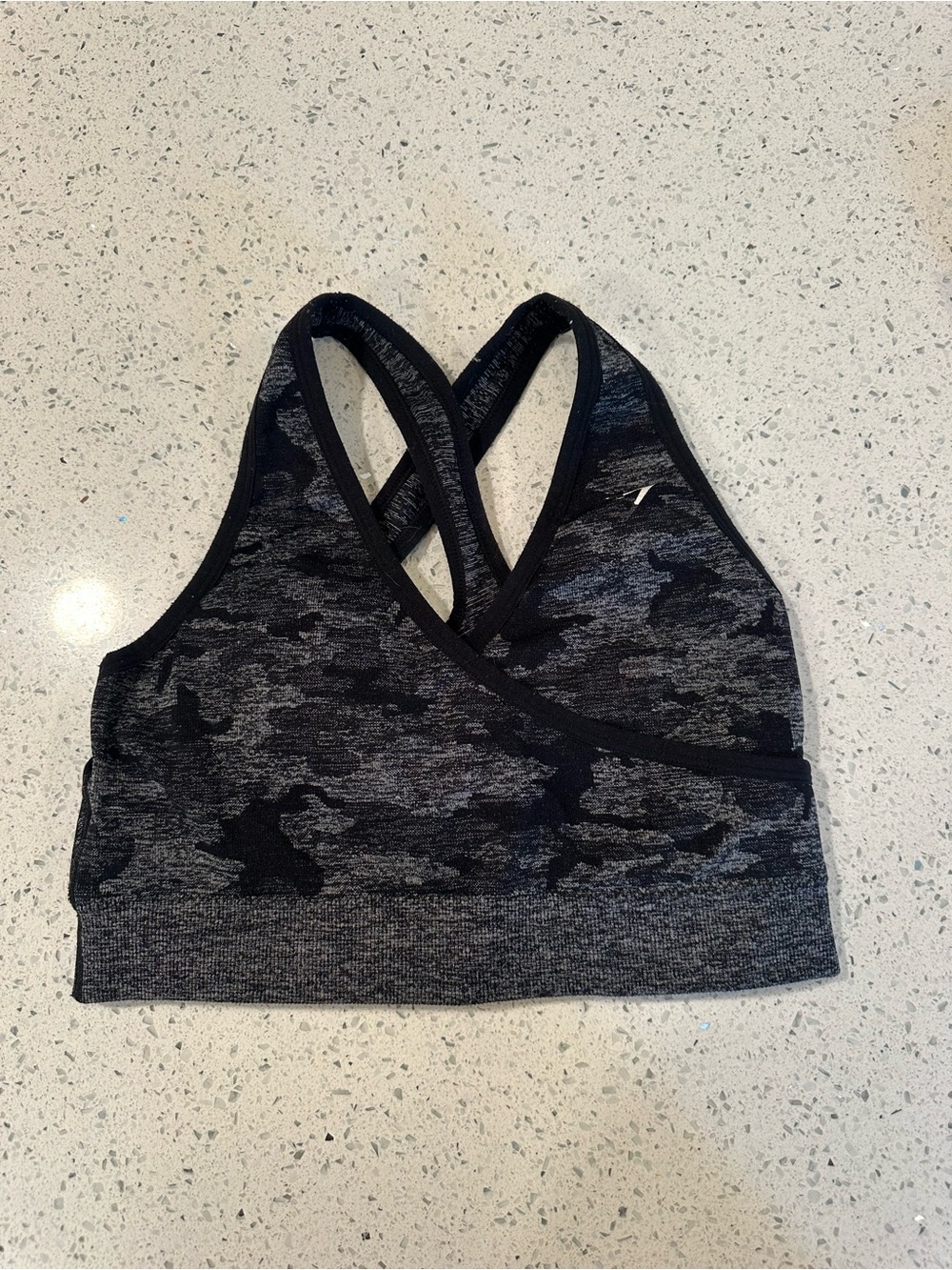 Gymshark Black & Gray Camo Cross-Back Sports Bra